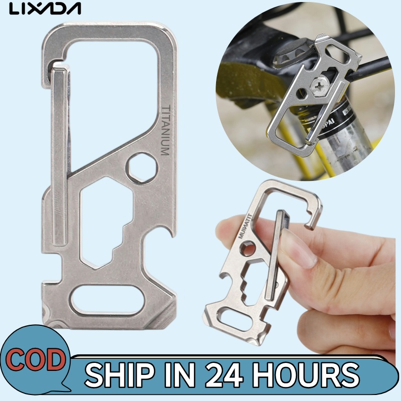 [LIXADA Mall] เครื่องมือหลายกลางแจ้งคลิปโลหะผสมไททาเนียมที่วางพวงกุญแจที่เปิดขวดประแจเครื่องมือจักรยาน