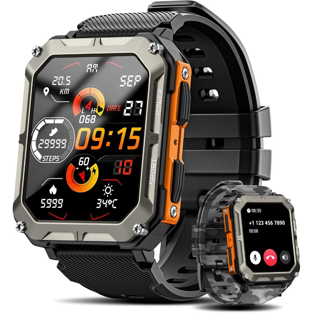 C20 Pro สมาร์ทวอท์ช 1.83 นิ้วหน้าจอ IP68 กันน้ํา Heart Rate Monitor กลางแจ้งผู้ชายฟิตเนสกีฬา BT Call สมาร์ทวอท์ช