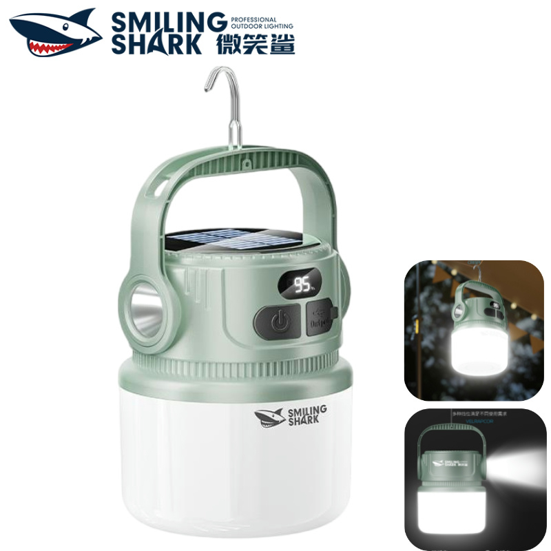 Smiling Shark LY8269 LED Camping โคมไฟ 6 โหมดพลังงานแสงอาทิตย์ Type-c ชาร์จ Camping ไฟฉายตะขอกันน้ํากลางแจ้ง Camping ตกปลา