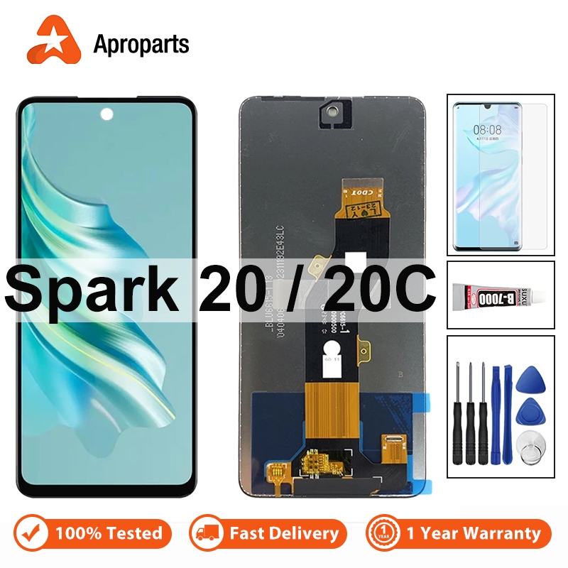 6.6 "LCD สําหรับ Tecno Spark 20 20C KJ5 BG7 BG7n จอแสดงผล LCD หน้าจอสัมผัส Digitizer Assembly Spark2