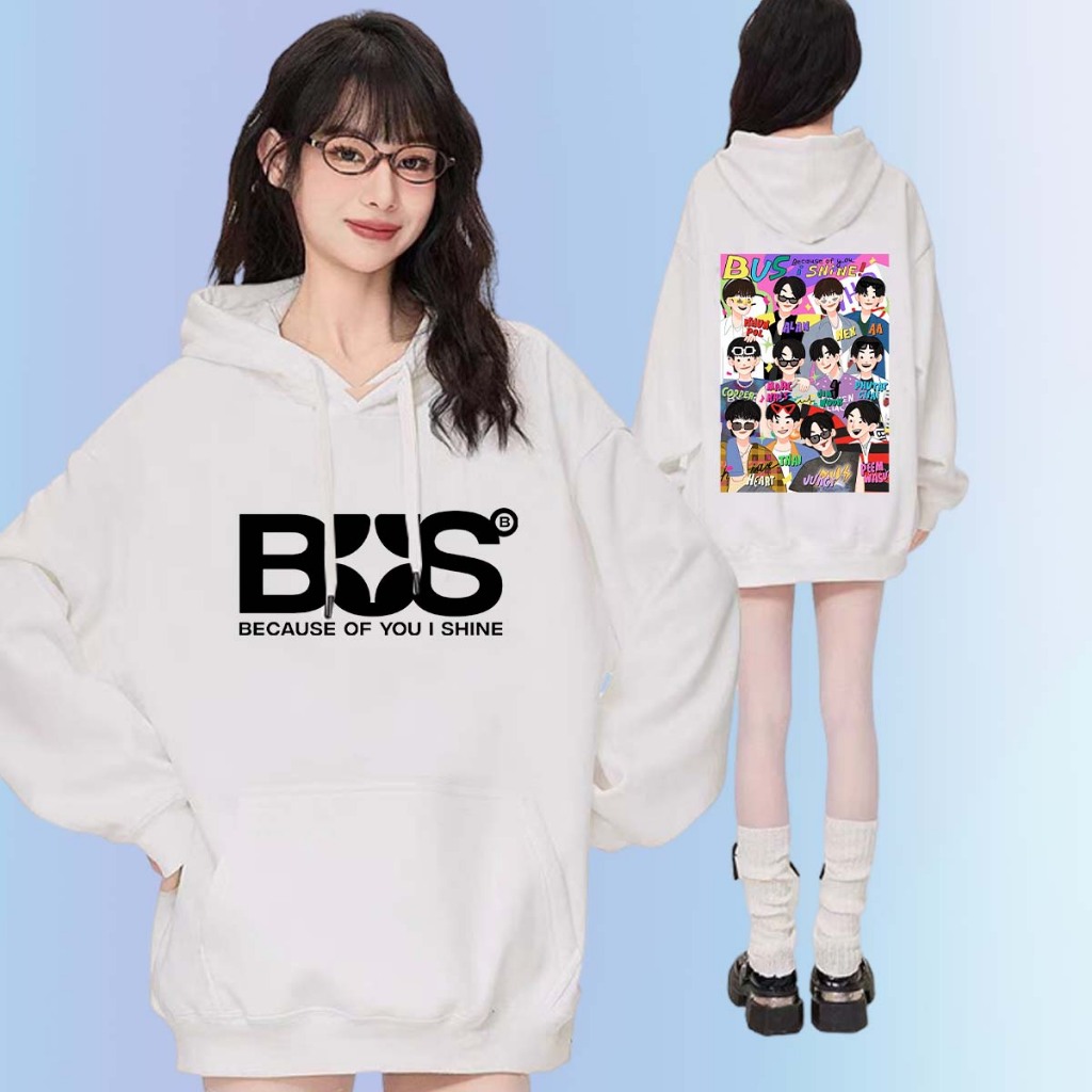 เสื้อฮู้ดแขนยาวอ BUS because of you i shine Hoodie ผ้า ใส่ได้ ทั้ง ชาย ใส่สบาย ไม่หด ไม่ย้