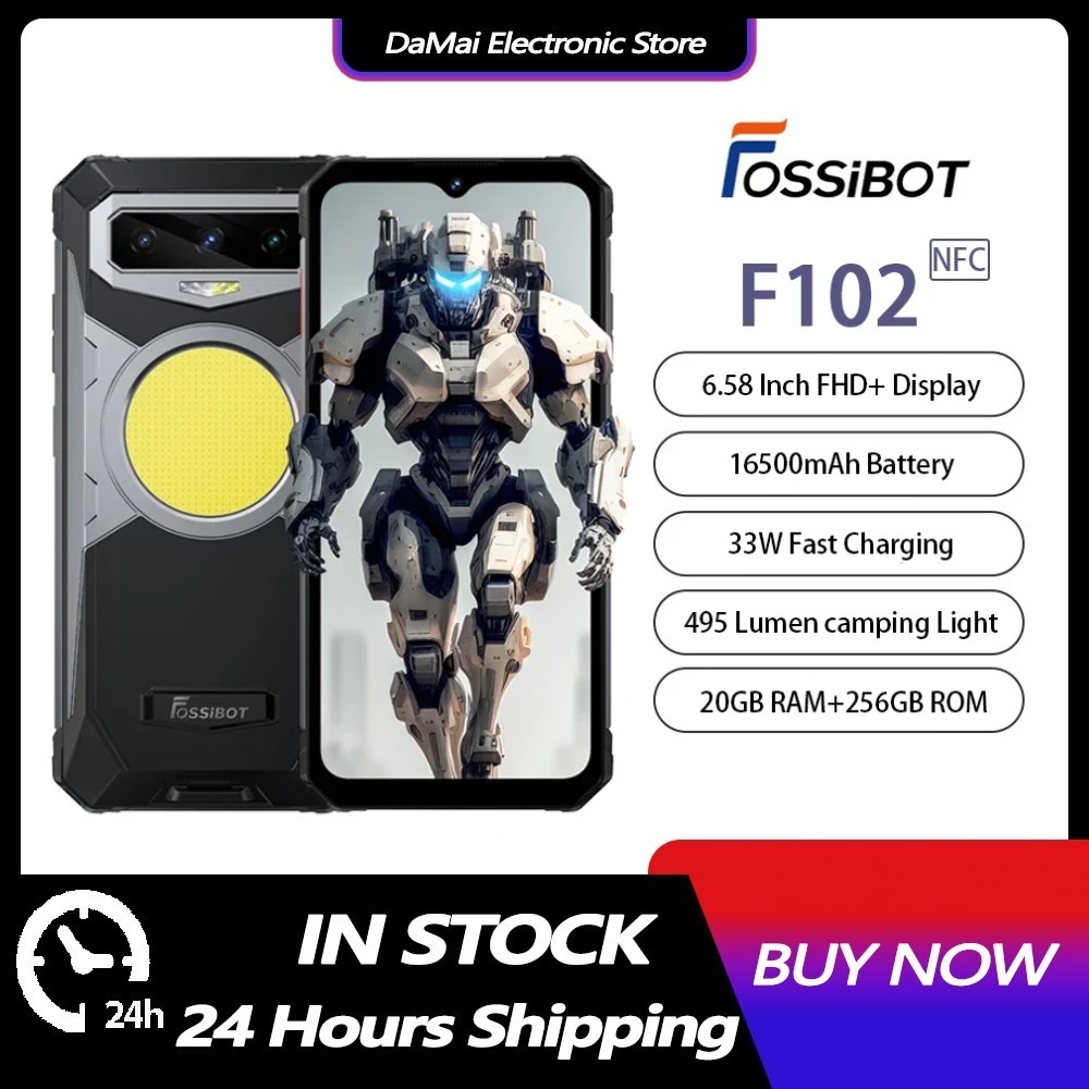 Fossibot F102 IP68 & IP69K สมาร์ทโฟน Android13 6.58" FHD 20GB + 256GB 16500mAh 108MP Camping Light 4G โทรศัพท์ทนทาน