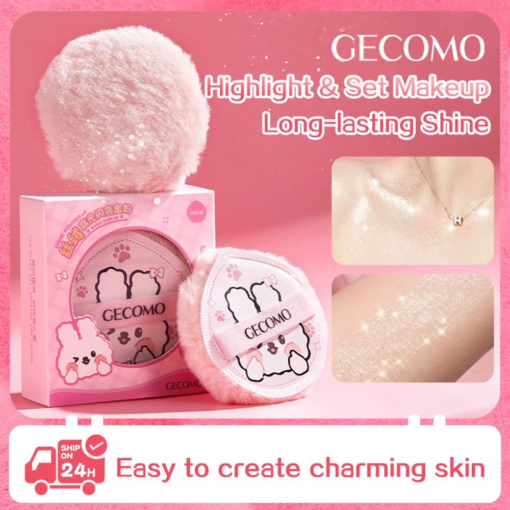 Gecomo แป้งฝุ่นเนื้อมันวาวสูง เซ็ตติ้งบอล 25g แป้งฝุ่นเนื้อละเอียดระยิบระยับ ไฮไลท์กลิตเตอร์ปรับผิวกายให้สว่างขึ้น