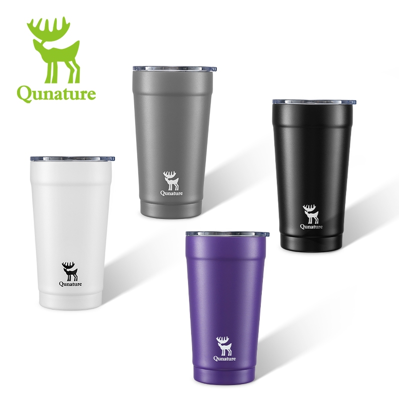 Qunature แก้วกาแฟหุ้มฉนวนพร้อมฝาปิด 480ML แบบพกพา 304 สแตนเลสกีฬากลางแจ้งอุปกรณ์ร่วม
