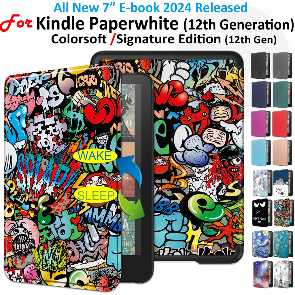 Fit For 2024 New kindle Paperwhite 12th Generation 7" E-book Signature Edition Gen12 /Colorsoft 1st Magnetic PU Leather Flip Cover Sleep Wake-Up Case