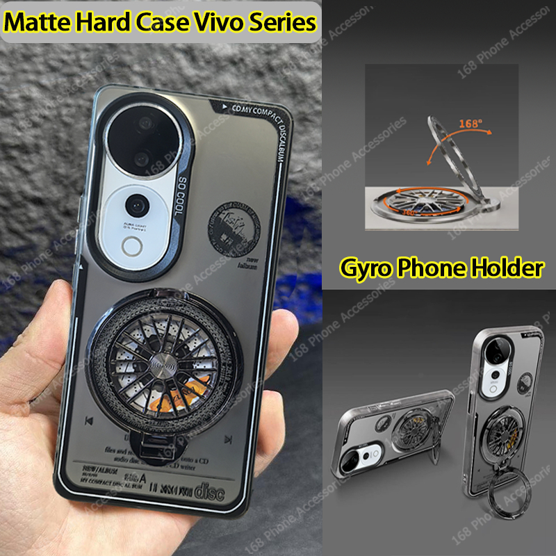 เคส Vivo V30 V40 Y200 5G เคส Vivo V30 V40 Pro เคสกันกระแทกกรณีวินเทจบันทึกกับไจโรบรรเทาความเครียดหมุนที่วางโทรศัพท์ขาตั้งหนาถุงลมนิรภัยด้านแข็งฝาครอบโทรศัพท์