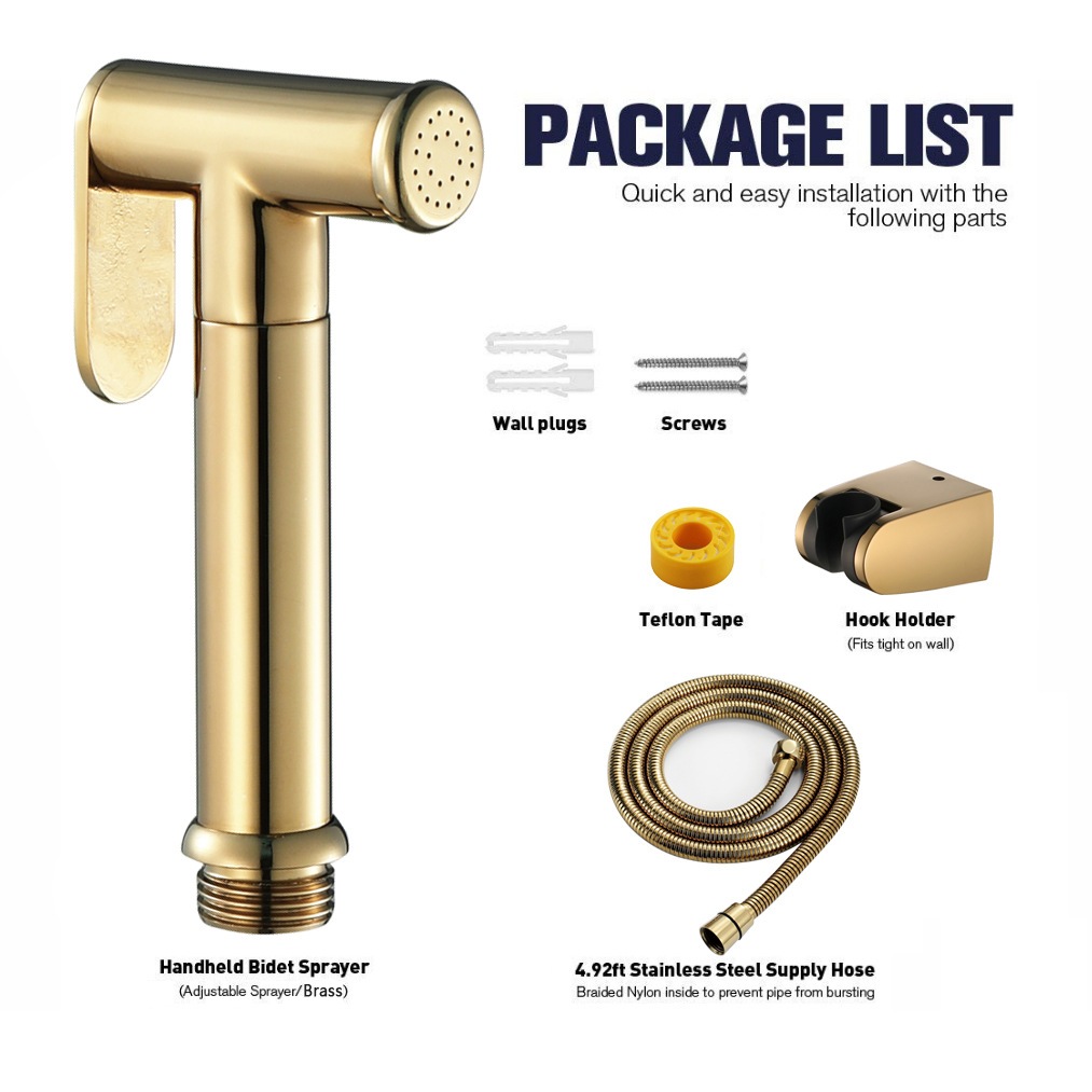 ห้องน้ํา 3 in 1 SUS304 สแตนเลส Bidet สเปรย์ห้องน้ํา Bidet Rinse ชุดผู้ถือและท่อ 1.5 ม. หัวฉีดทรงกลม