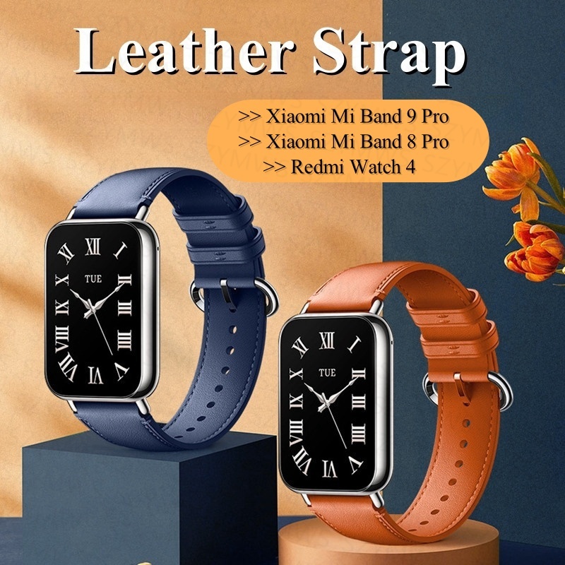 สายหนังสําหรับ Xiaomi Mi Band 9 8 Pro/Redmi นาฬิกา 4 สายรัดข้อมือหนังสมาร์ทนาฬิกา Mi Band 8 9 Pro/Redmi นาฬิกา 4 สร้อยข้อมือ