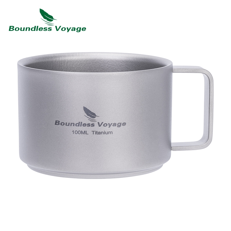 ไร้ขอบเขต การเดินทาง 100มิลลิลิตรไทเทเนียมผนังคู่ถ้วยกาแฟมินิแก้วเอสเพรสโซ่ถ้วยแบบพกพาโลหะ เครื่องดื่ม