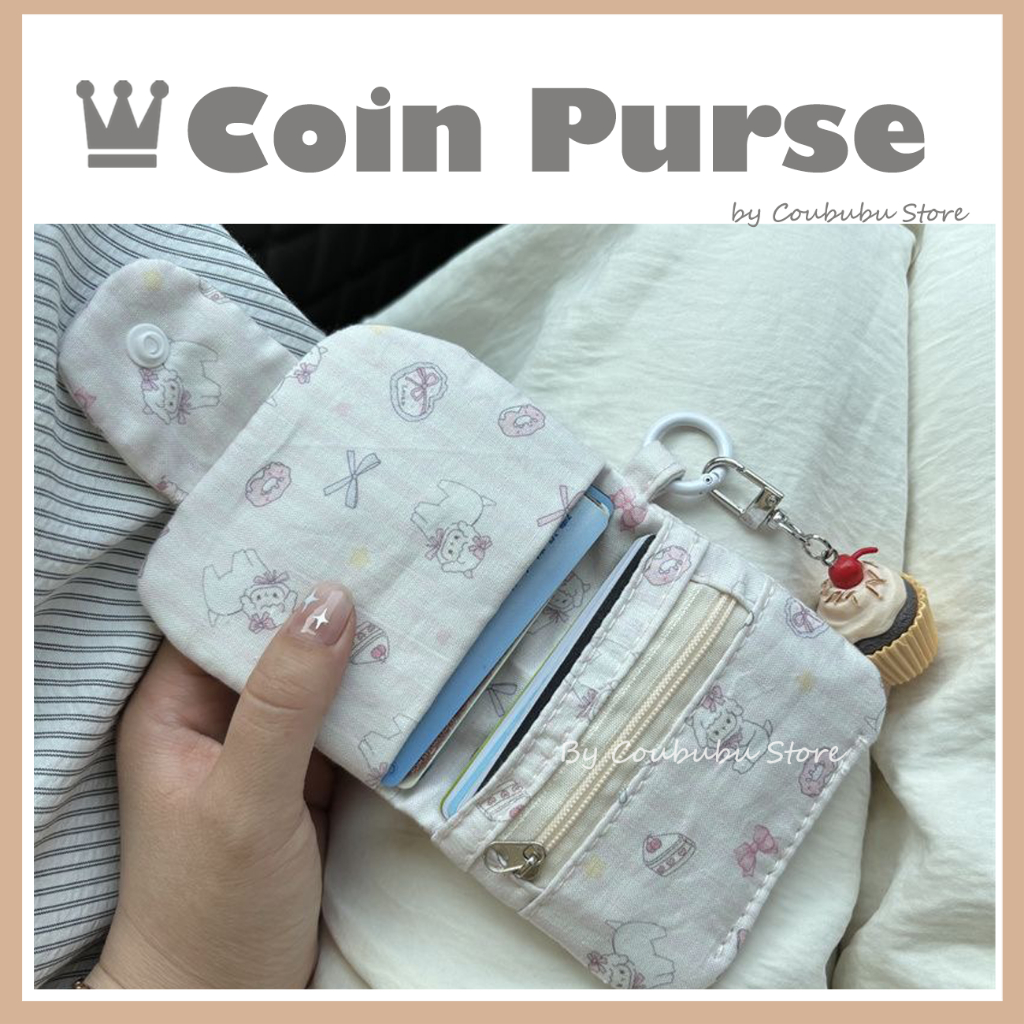 ✿คูบุบุ✿ ญี่ปุ่น น่ารักสาวผ้าใบกระเป๋าดอกไม้ ใส่เหรียญ/บัตร มีซิป พกพาสะดวก รหัสจัดเก็บบัตร