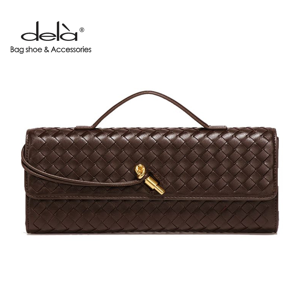 Dela ผู้หญิงทอหนังนุ่มหัวเข็มขัดมือถือ crossbody อาหารค่ํา Lingge คลัทช์หรูหราใหม่