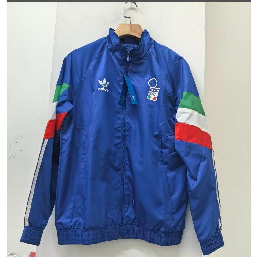 2024-25 อิตาลีผู้ชายHooded Windbreakerฟุตบอลแจ็คเก็ตTracksuit Zip Hoodiesแขนยาวฟุตบอลการฝึกอบรมสวมใส่