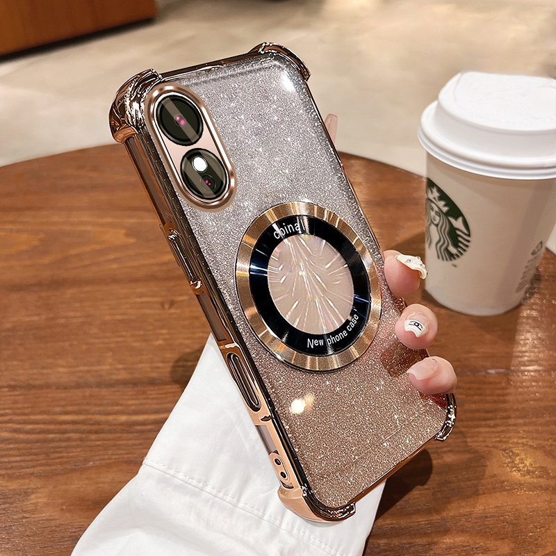 New สีcase สําหรับ OPPO A18 A38 A17 A17K ประกายสีชมพูสี่มุม Anti Drop เคสโทรศัพท์ความงามแหวนแม่เหล็กออกแบบซิลิโคน TPU Soft case