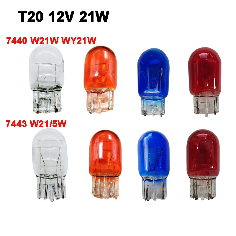 2pcs 12V T20 7440 W21W 7443 W21/5W ฮาโลเจนรถสําหรับไฟเลี้ยวย้อนกลับไฟเบรค