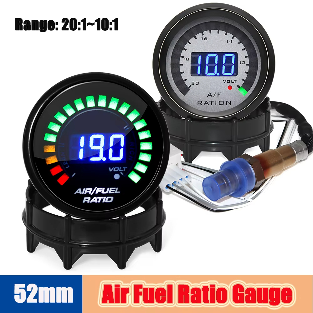 2 "52 มม.LED จอแสดงผลดิจิตอล Air-feel Ratio Gauge รมควัน Face AFR โวลต์เมตรยานยนต์โวลต์มิเตอร์ Arrowband เซนเซอร์ออกซิเจน 12V