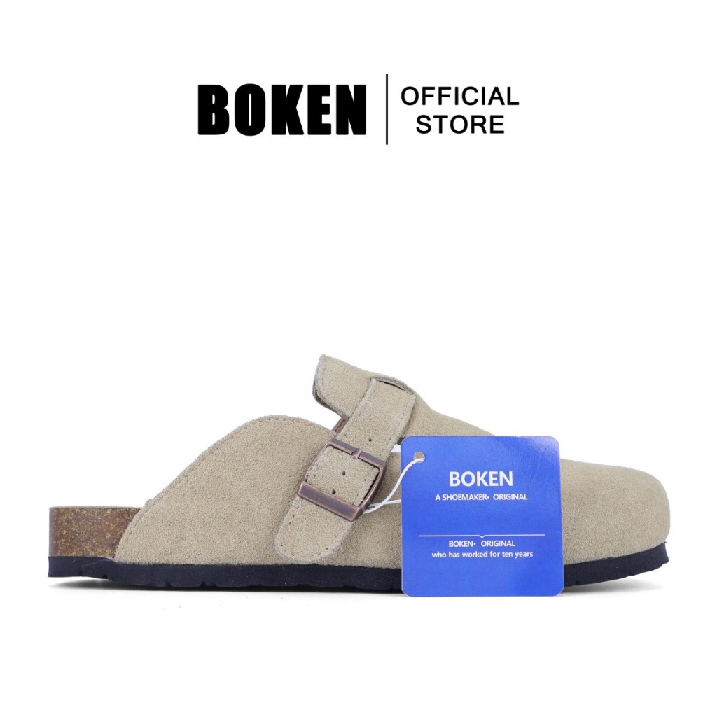 Boken รองเท้าแตะรองเท้าแตะผู้ชายชายหาดกลางแจ้งแบนคลาสสิก Casual Soft Cork Clogs Baotou สีกากี