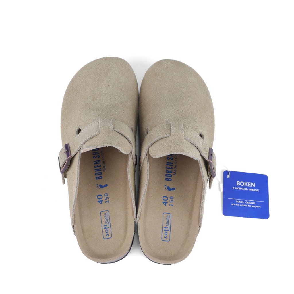 Boken รองเท้าแตะรองเท้าแตะผู้ชายชายหาดกลางแจ้งแบนคลาสสิก Casual Soft Cork Clogs Baotou สีกากี