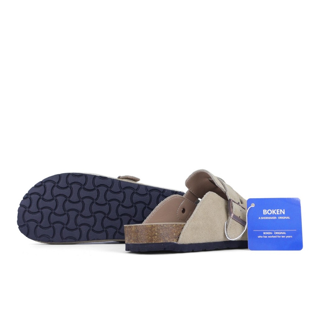 Boken รองเท้าแตะรองเท้าแตะผู้ชายชายหาดกลางแจ้งแบนคลาสสิก Casual Soft Cork Clogs Baotou สีกากี