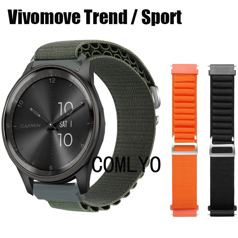 สําหรับ Garmin Vivomove Trend / Sport Smart Watch Strap Nylon Soft Band Women Men Belt