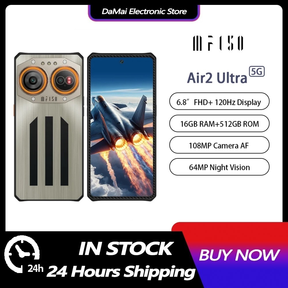 Iiif150 Air2 Ultra 5Gสมาร์ทโฟนที่ทนทานบางเฉียบAndroid 16GB + 512GB 108MPกล้อง 64MP Night Vision 6.8 