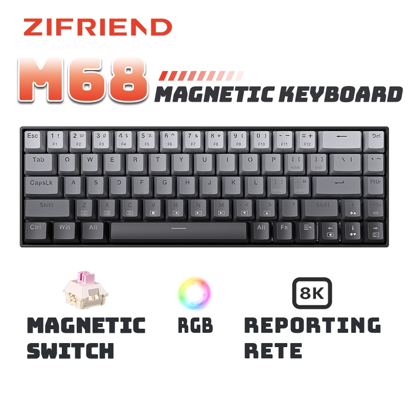 ZIFRIEND M68 สวิทช์แม่เหล็กคีย์บอร์ด Rapid Trigger RGB 8000hz Gaming Wire คีย์บอร์ด PBT e-sports เกม