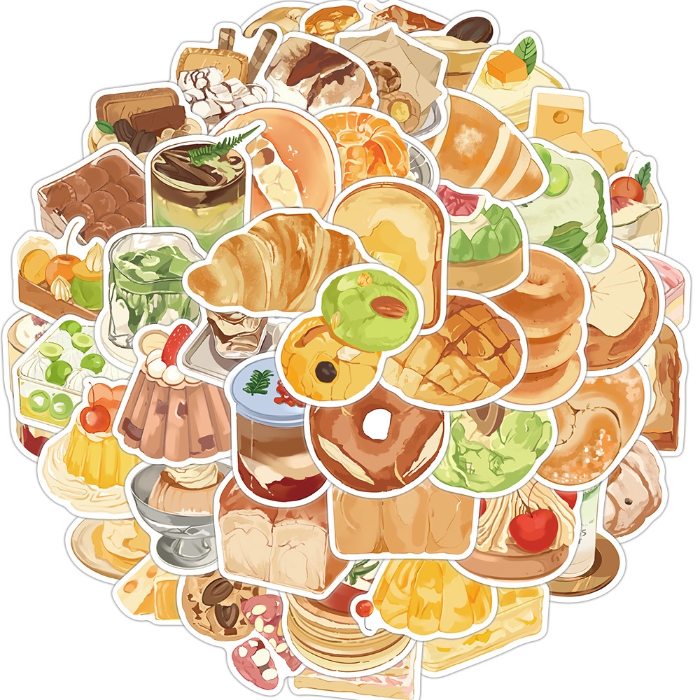 [สติกเกอร์ขนาดใหญ่]50ชิ้นที่เดินทางมาพักผ่อนน้ําชายามบ่ายเค้กขนมปังอร่อยอาหารเวลาสมุดความงามสติกเกอร์ ทําเอง แล็ปท็อปกระเป๋าสเก็ตบอร์ดสมุดภาพตู้เย็นกีต้าร์โทรศั