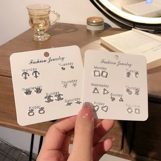 6 ชิ้นแฟชั่นเกาหลีโบว์ต่างหูดอกไม้หญิงสีเงิน อิน ของขวัญวันเกิดนักเรียนน่ารัก