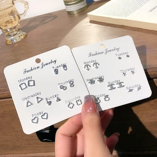 6 ชิ้นแฟชั่นเกาหลีโบว์ต่างหูดอกไม้หญิงสีเงิน อิน ของขวัญวันเกิดนักเรียนน่ารัก