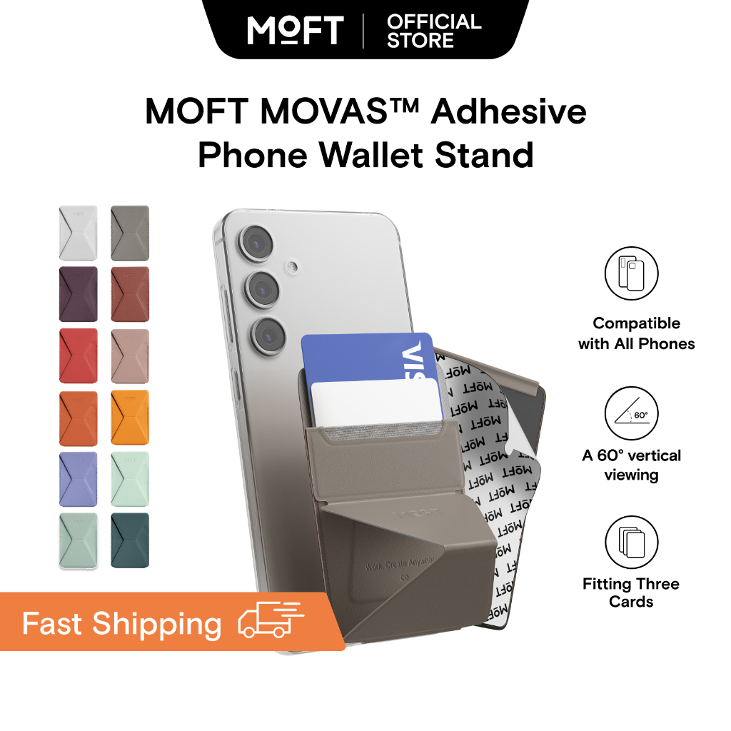 MOFT Phone Stand Holder with 3M Adhesive Card Holder, MOVAS No Traces, Adjustable Viewing Angles, Thin Design with Grip to be Held