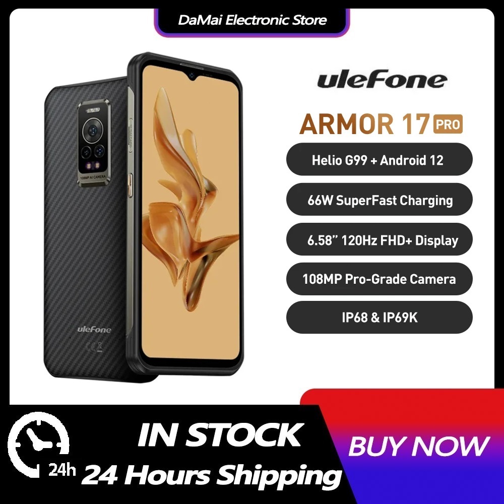 Ulefone Armor 17 Proโทรศัพท์ที่ทนทาน 120Hz 108MP Android 12 Night Vision Helio G99 8GB 256GBโทรศัพท์