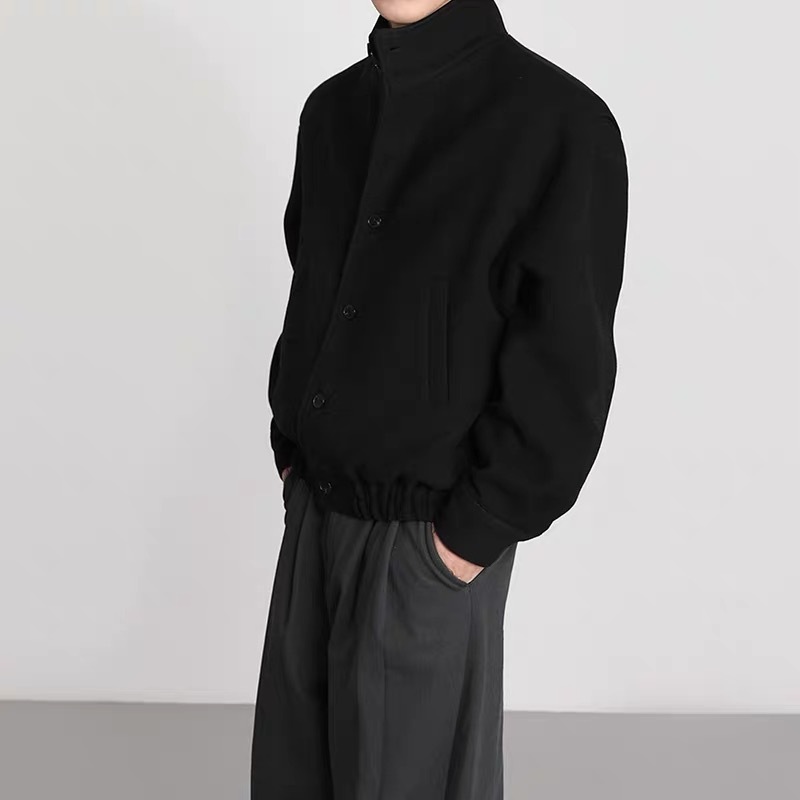 เสื้อแจ็คเก็ตผู้ชายแฟชั่นแบรนด์ ชุดทํางาน คอตั้งผ้าขนสัตว์สไตล์อังกฤษ ซอก ออกแบบ ชุดเบสบอล - รูปที่ 3