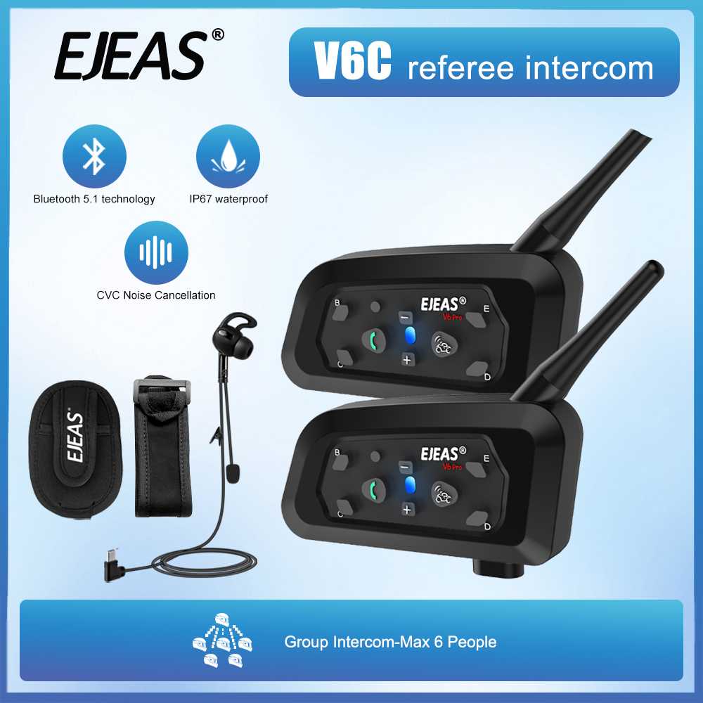 1/2 ชิ้น EJEAS V6C pro + ฟุตบอลผู้ตัดสินอินเตอร์คอมหูฟัง 800M 2 คน Full Duplex Conference Intercom
