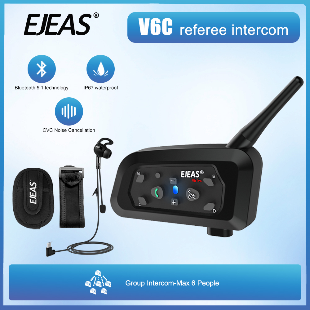 1pcs EJEAS V6C Pro ฟุตบอลผู้ตัดสินหมวกกันน็อค Interphone บลูทูธ 5.1 800m จักรยาน Intercom Full Duplex ชุดหูฟัง IP67 กันน้ํา