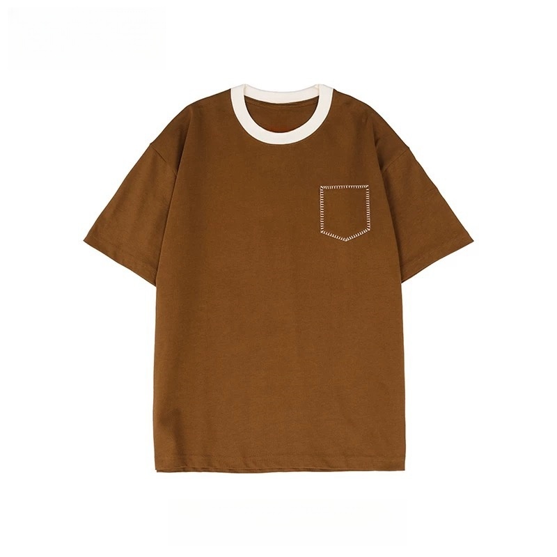 BECoolMan🍃เสื้อยืดผู้ชายยอดนิยม เย็บครึ่งแขนสีตัดกัน การออกแบบระดับไฮเอนด์สำหรับเยาวชน สีล้วน ขยายใหญ่  หลวมแมทช์ลุคง่าย - รูปที่ 6