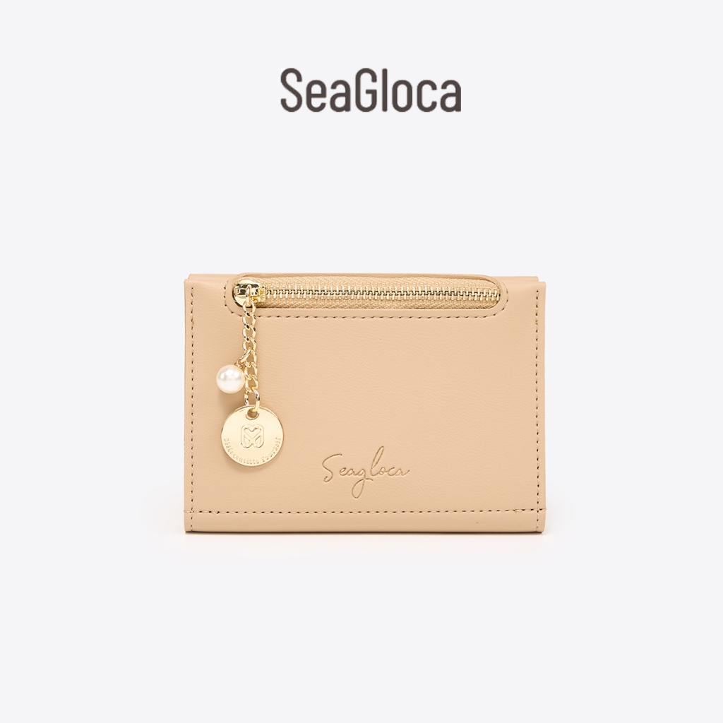 Seagloca Minimalist กระเป๋าสตางค์ซิปกระเป๋าสตางค์กระเป๋าเงินเหรียญ 4 ช่องใส่การ์ด Pearl Charm Slim กระเป๋าสตางค์ขนาดเล็กสําหรับผู้หญิงไม่มี 2416