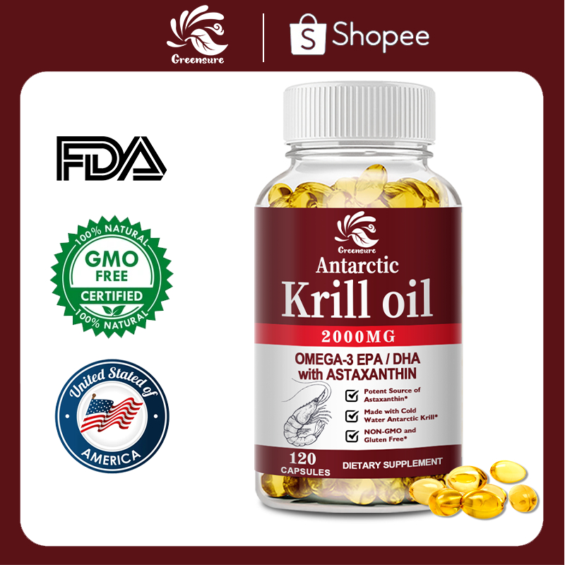 Krill Oil Omega-3 แคปซูลสําหรับ Brain Cognitive Memory Booster & Heart and Joint Health Antioxidant