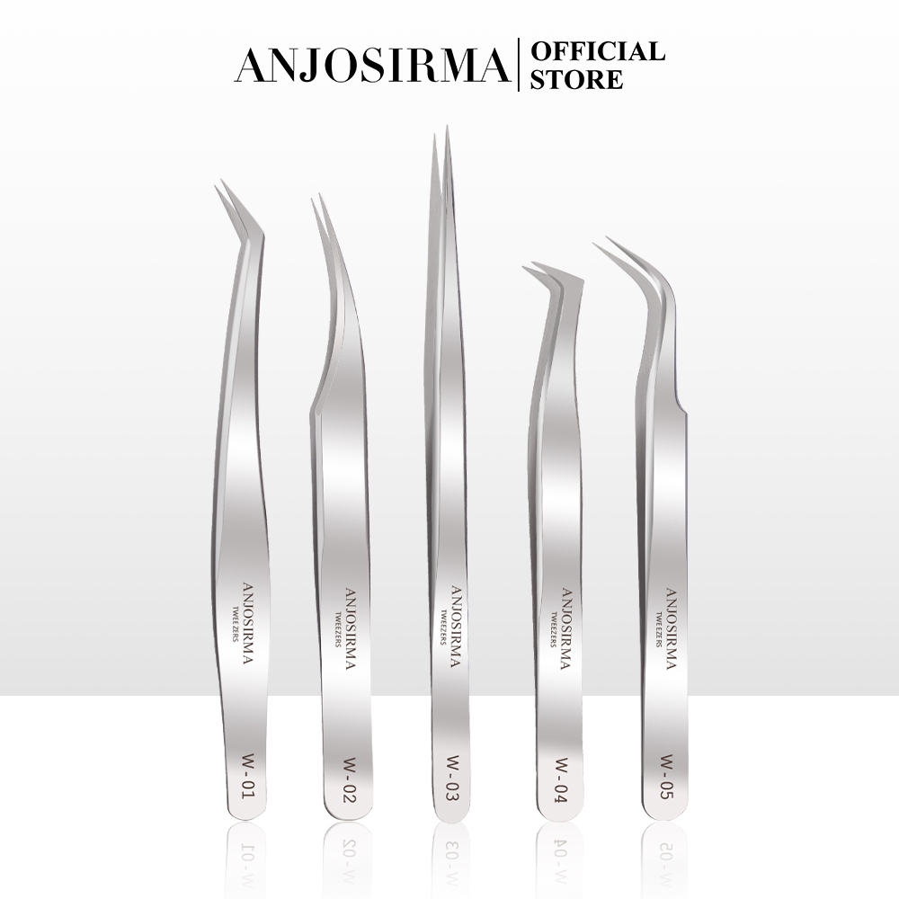 Anjosirma แหนบต่อขนตา สีเงิน แหนบปรับระดับเสียงที่แม่นยํา แหนบสเตนเลส คลาสสิก แหนบแต่งหน้า