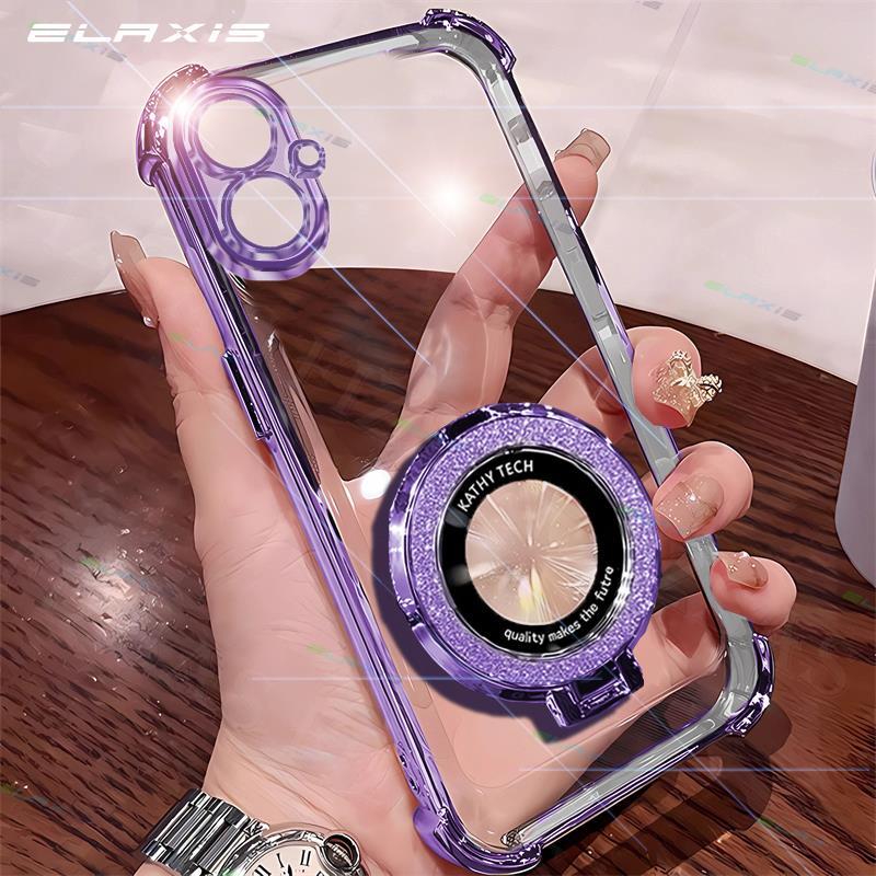 Elaxis หรูหราโปร่งใสสําหรับ Samsung Galaxy A06 เคสโทรศัพท์สี่มุมกันกระแทกไร้สายชาร์จแหวนขาตั้ง Soft HD ปกหลัง ES024