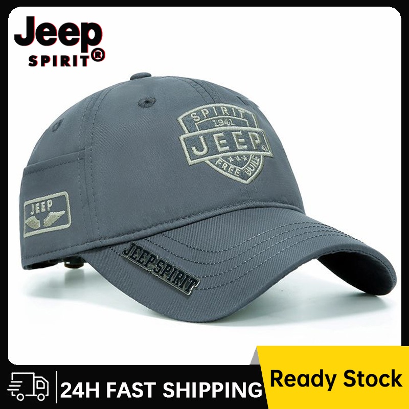 Jeep SPIRIT เย็บปักถักร้อยยี่ห้อกลางแจ้งหมวกเบสบอลชาย/หญิงสีเทา