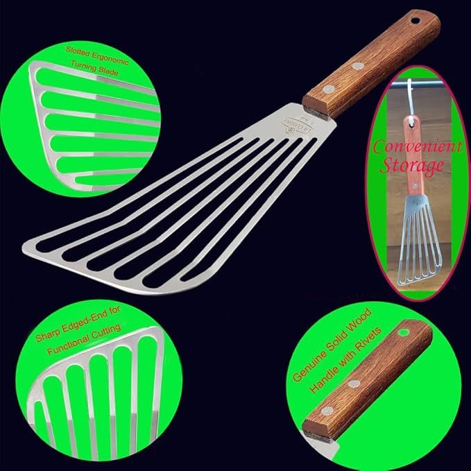 La Cuisine Fish Slotted Spatula Turner with Beveled Edged Stainless Steel, For Flipping Fish Egg Pancake Patties Fries. ใบมีด 6.5