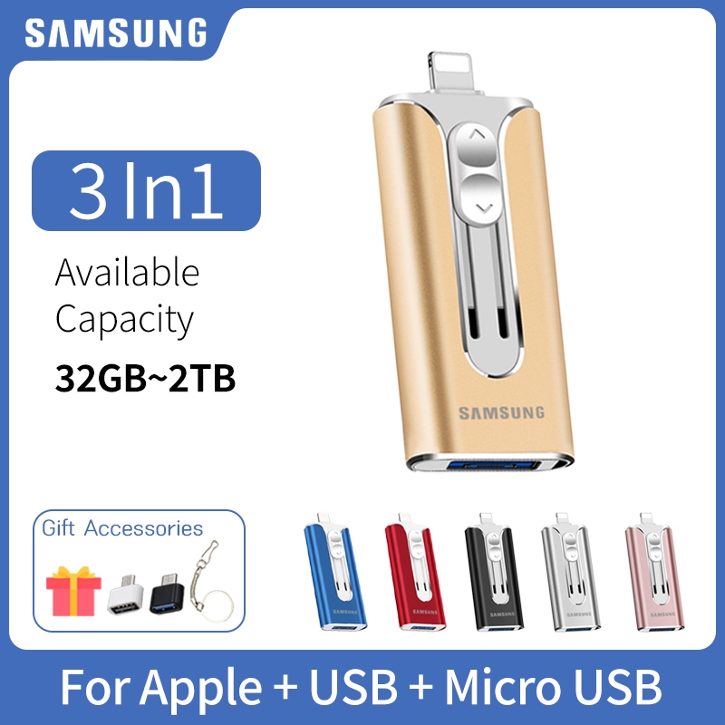 โทรศัพท์มือถือ Samsung U Disk 2TB เหมาะสําหรับ Apple Android otg 3 in 1 แฟลชไดรฟ์หน่วยความจําข้อมูลภายนอก