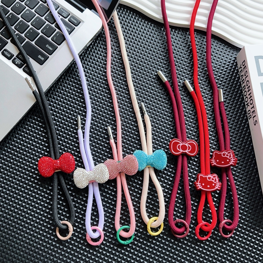 Simple ปรับโทรศัพท์มือถือ Universal Lanyard น่ารัก Bowknot Hello kitty สายคล้องไหล่เชือกคอ