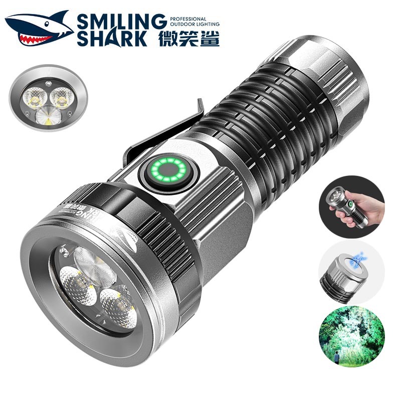 SmilingShark sd5290 ไฟฉาย led แม่เหล็ก M60+2*เอ็กซ์พีอี เล็ก คบเพลิง ซุปเปอร์ไบรท์ 5โหมด การหรี่แสงแบบไม่มีขั้นตอน Type-C ชาร์จใหม่ได้ พร้อมคลิป กันน้ำสำหรับเดินป่าตั้งแคมป์