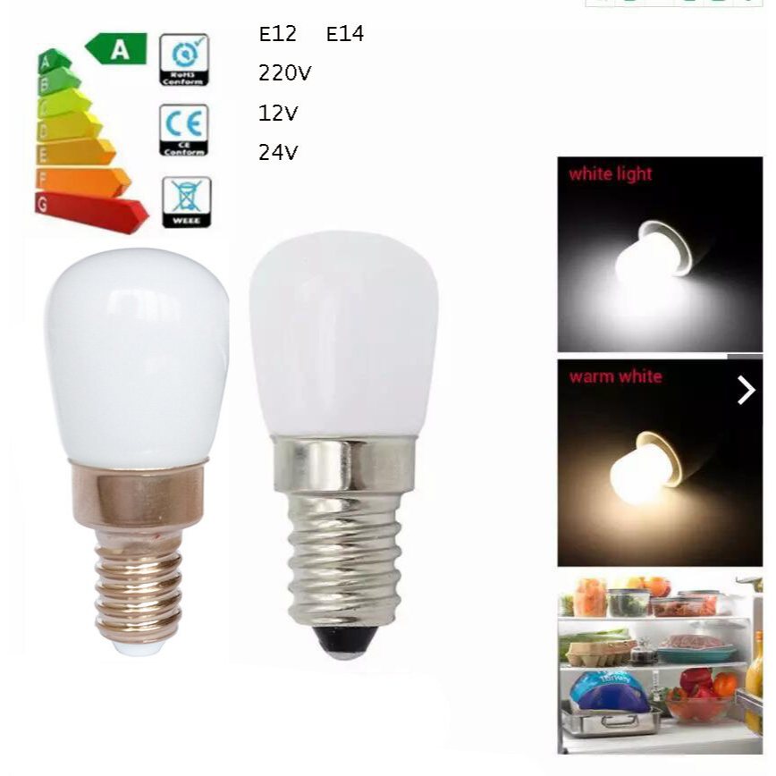 2w LED ตู้เย็นหลอดไฟ E14 E12 โคมไฟสีขาว 220V 12V 24V ตู้เย็นตู้แช่แข็ง Night ไฟตัวบ่งชี้สกรูสําหรับ Luminaire 20W ฮาโลเจนเปลี่ยนแสงตกแต่งบ้าน