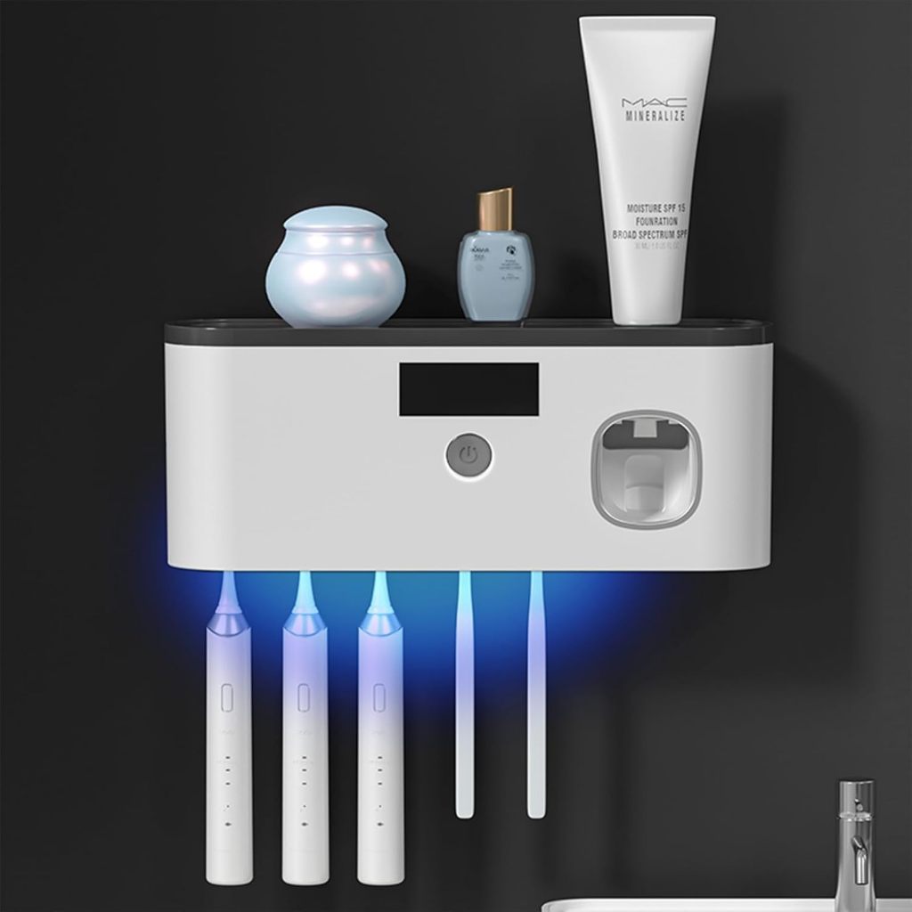 DDhome กล่องเก็บแปรงสีฟันฆ่าเชื้อแบคทีเรีย99%ด้วยแสงUV ใส่แปรงสีฟันที่เก็บแปรงสีฟันเครื่องบีบยาสีฟัน