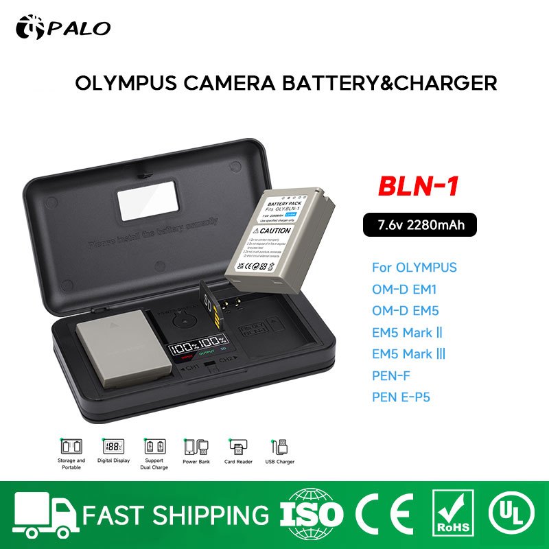 Palo BLN-1 แบตเตอรี่ 2280mAh และเครื่องชาร์จ LCD สําหรับ OLYMPUS EM5 E-M5 Mark II E-M1 E-P5 OMD PEN-