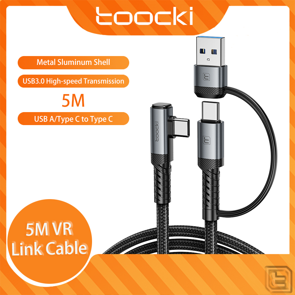 Toocki 5M VR Link Data Cable 2-in-1 USB3.0 ประเภท C 3A สายชาร์จใช้งานร่วมกับ Quest3/Quest2/Pro/Pico4