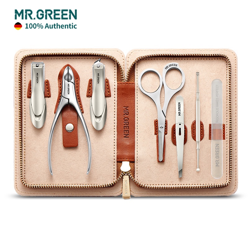 Mr.green ชุดแต่งเล็บพร้อมซองหนัง 7 In 1 ชุดกรรไกรตัดเล็บสแตนเลส Professional Foot Care ชุดเครื่องมือ