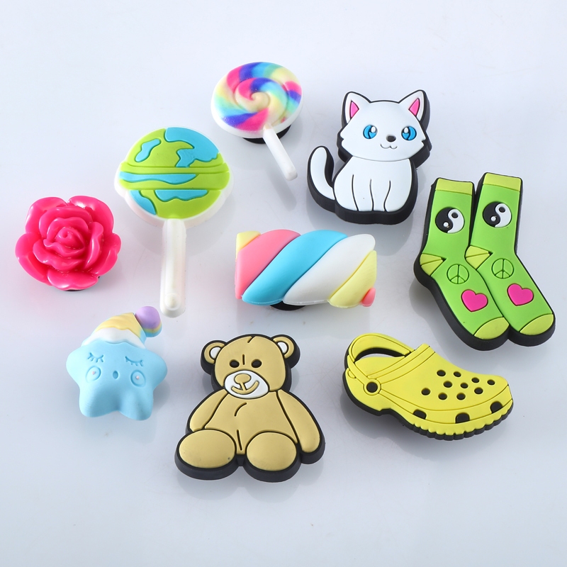 Zhibixing อุปกรณ์เสริมรองเท้ารูดอกไม้สไตล์ใหม่ DIY High-End การ์ตูนแมวน่ารัก Lollipop