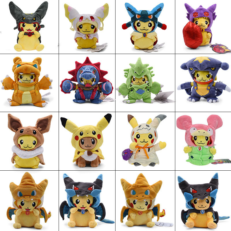 16 รูปแบบ 20 ซม.Pikachu Groudon Kyogre Hydrigon Garchomp Snorlax Tyranitar Charizard Lucario คอสเพลย์เงา Rayquaza เครื่องแต่งกายตุ๊กตานุ่มตุ๊กตาของเล่น